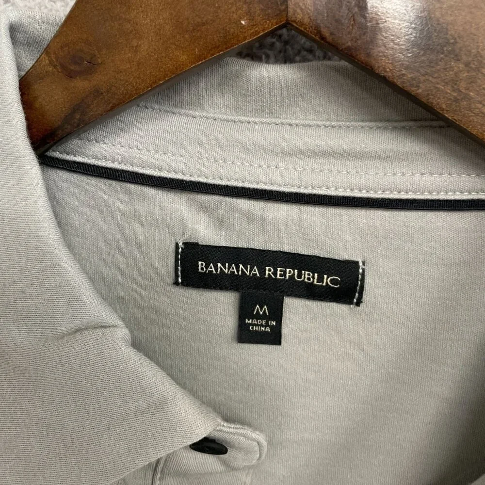 NEW Banana Republic Men's Size M Long Sleeve Luxe Touch Polo Shirt Gray